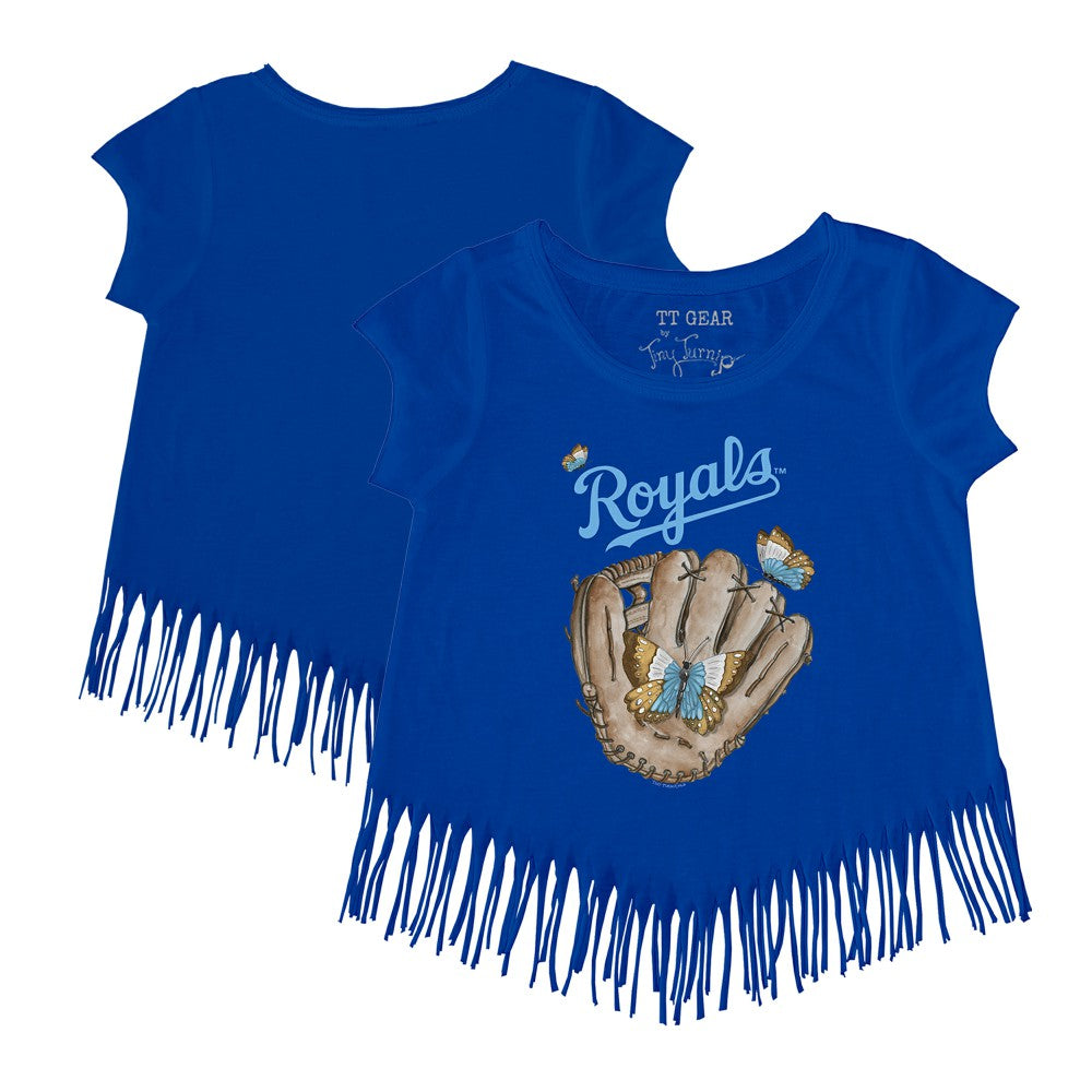 Kansas City Royals Tiny Turnip Girls Youth Butterfly Glove Fringe T-Shirt Sale