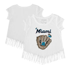 Miami Marlins Tiny Turnip Girls Youth Butterfly Glove Fringe T-Shirt On Sale