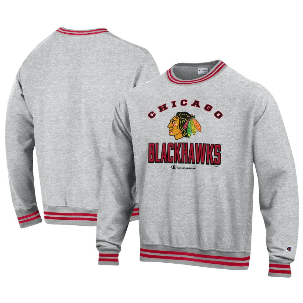 Chicago Blackhawks Champion Reverse Weave Yarn Dye Pullover Sweatshirt Heather Gray