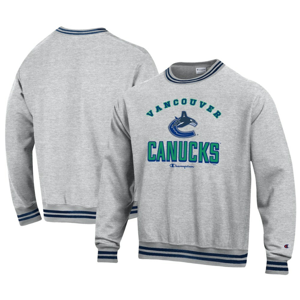Vancouver Canucks - Champion Reverse Weave Yarn Dye Pullover Sweatshirt Heather Gray