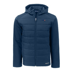 New England Patriots Cutter & Buck Americana Evoke Hybrid Eco Softshell Recycled Full-Zip Hooded Jacket Navy - NFL