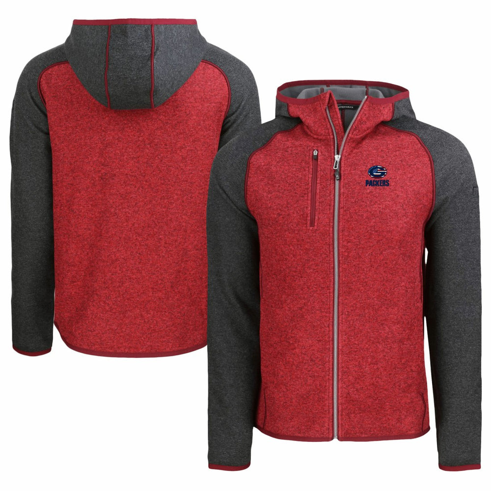 Green Bay Packers Cutter & Buck Americana Mainsail Full-Zip Hooded Jacket Heather Red/Heather Charcoal - NFL