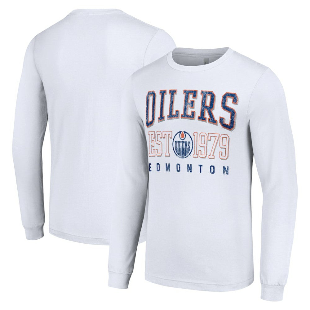 Edmonton Oilers - Starter Retro Graphic Long Sleeve Crew T-Shirt White