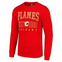 Calgary Flames - Starter Retro Graphic Long Sleeve Crew T-Shirt Red