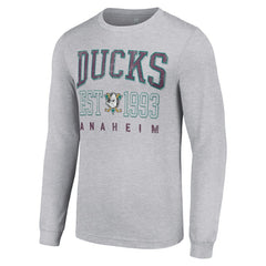 Anaheim Ducks - Starter Retro Graphic Long Sleeve Crew T-Shirt Heather Gray