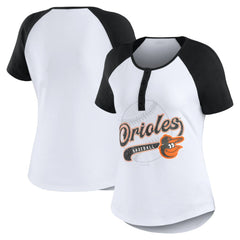 Baltimore Orioles WEAR by Erin Andrews Women's Fitted Henley Raglan T-Shirt Sale