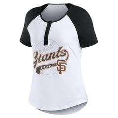 San Francisco Giants WEAR by Erin Andrews Women's Fitted Henley Raglan T-Shirt Lifestyle