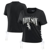Chicago White Sox WEAR by Erin Andrews Women's Side Lace-Up Cropped T-Shirt Lifestyle