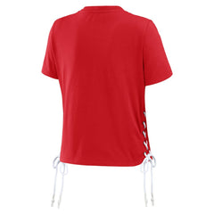 Los Angeles Angels WEAR by Erin Andrews Women's Side Lace-Up Cropped T-Shirt Lifestyle