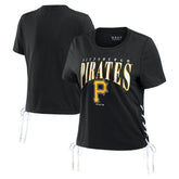 Pittsburgh Pirates WEAR by Erin Andrews Women's Side Lace-Up Cropped T-Shirt Sale
