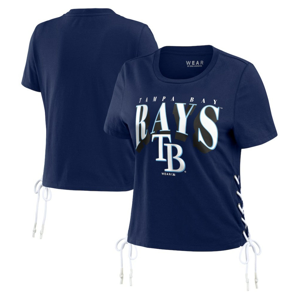 Tampa Bay Rays WEAR by Erin Andrews Women's Side Lace-Up Cropped T-Shirt Lifestyle