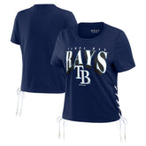 Tampa Bay Rays WEAR by Erin Andrews Women's Side Lace-Up Cropped T-Shirt Lifestyle
