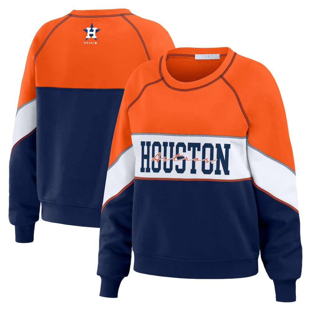 Houston Astros WEAR by Erin Andrews Women's Color Block Crew Neck Pullover Sweatshirt discount