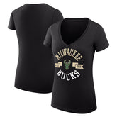 NBA - Milwaukee Bucks G-III 4Her by Carl Banks Women's Super-Slim Fit Lightweight Large City Logo V-Neck T-Shirt - Black