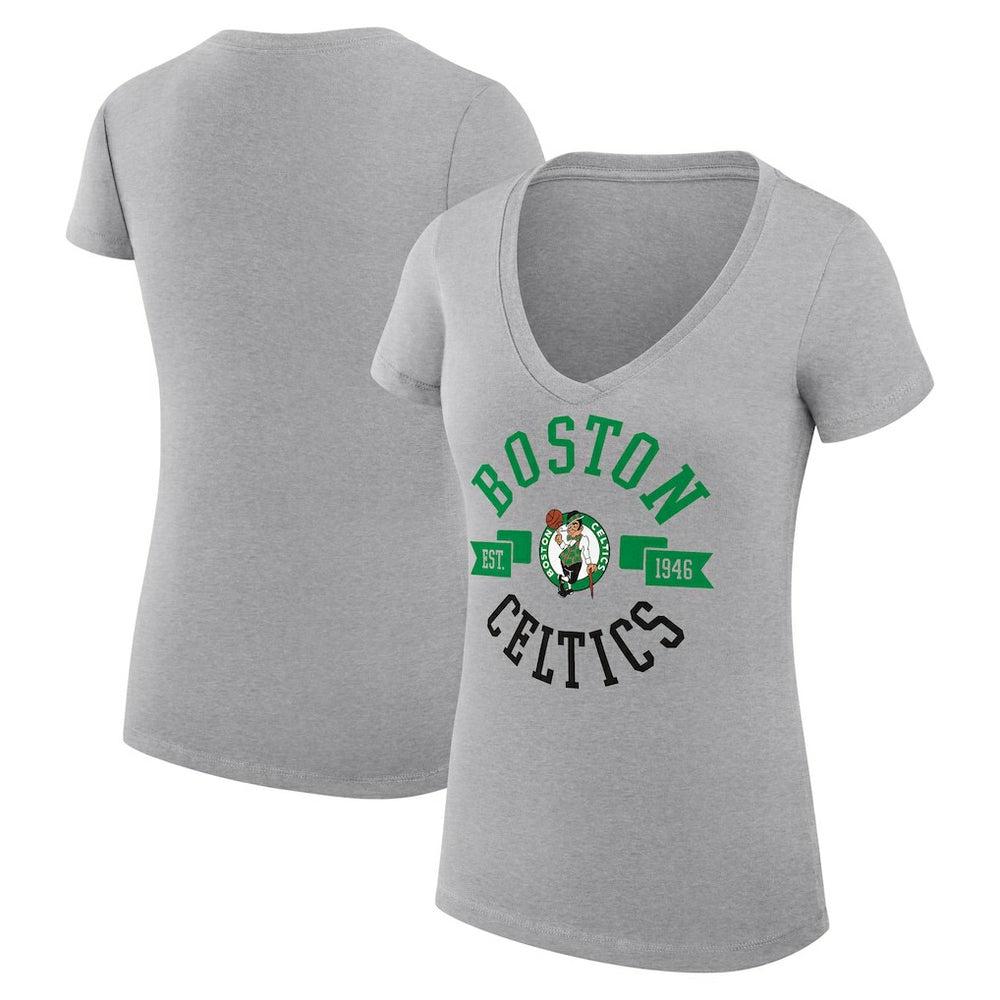 NBA - Boston Celtics G-III 4Her by Carl Banks Women's Super-Slim Fit Lightweight Large City Logo V-Neck T-Shirt - Heather Gray