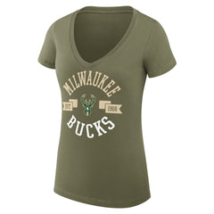 NBA - Milwaukee Bucks G-III 4Her by Carl Banks Women's Super-Slim Fit Lightweight Large City Logo V-Neck T-Shirt - Olive