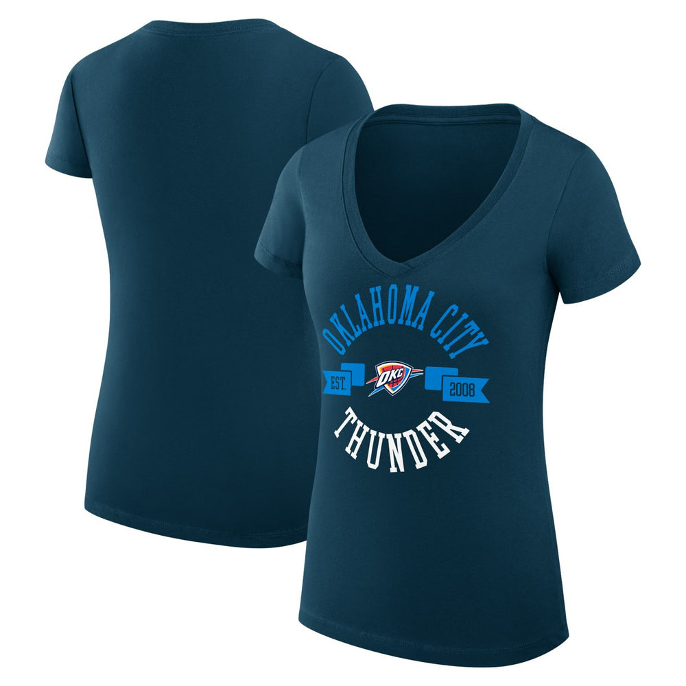NBA - Oklahoma City Thunder G-III 4Her by Carl Banks Women's Super-Slim Fit Lightweight Large City Logo V-Neck T-Shirt - Navy