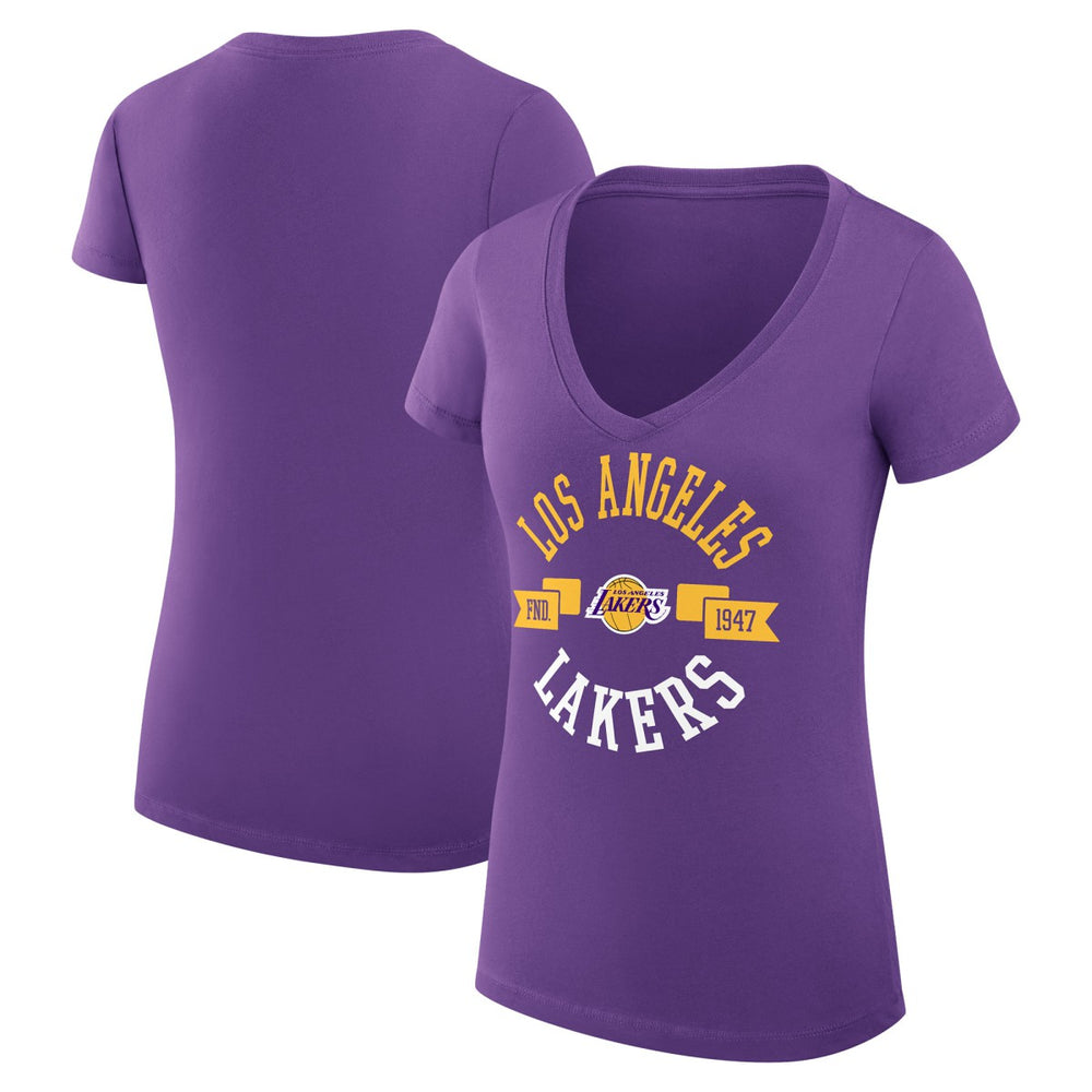 NBA - Los Angeles Lakers G-III 4Her by Carl Banks Women's Super-Slim Fit Lightweight Large City Logo V-Neck T-Shirt - Purple