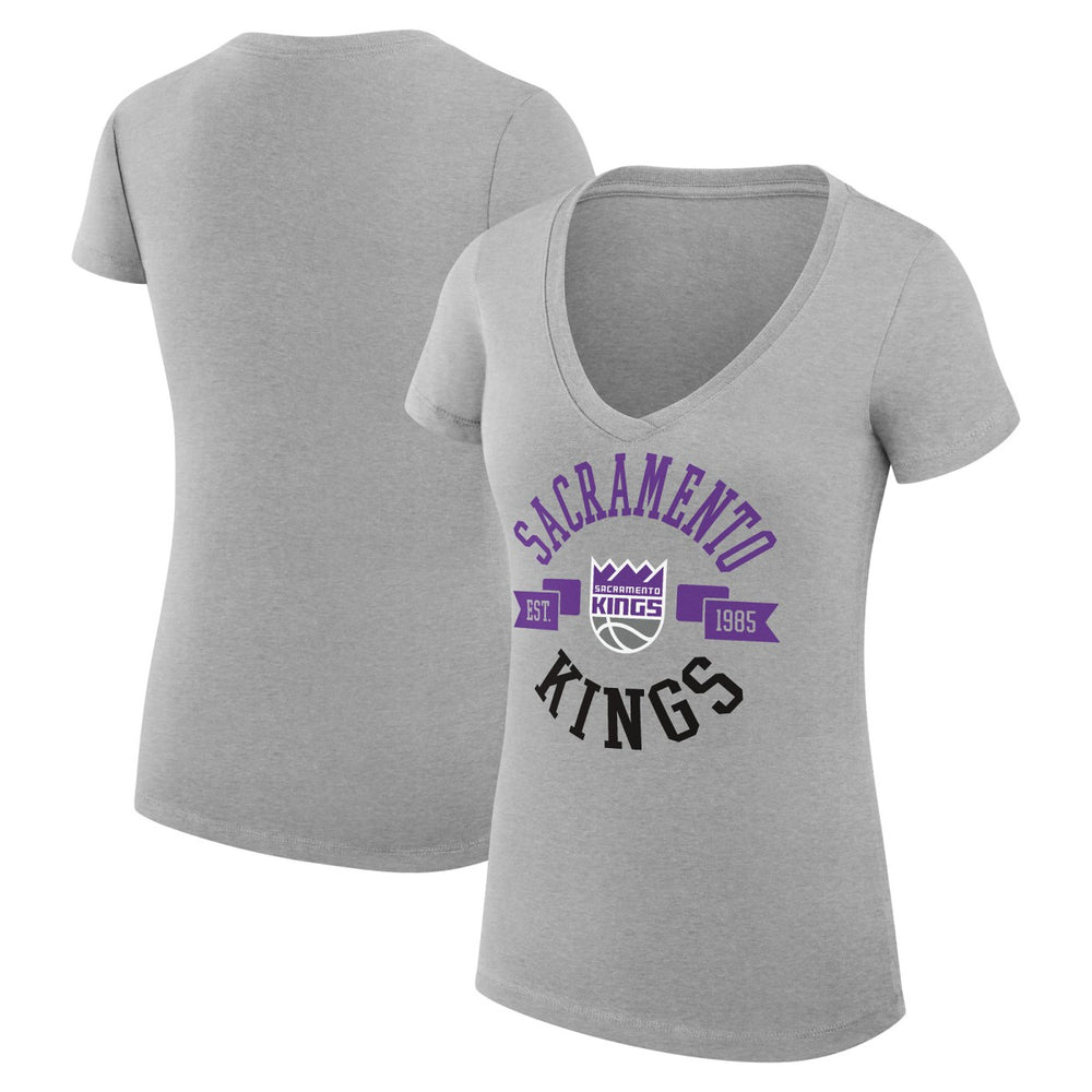 NBA - Sacramento Kings G-III 4Her by Carl Banks Women's Super-Slim Fit Lightweight Large City Logo V-Neck T-Shirt - Heather Gray