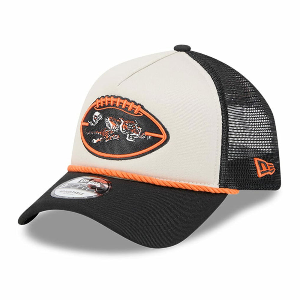 Cincinnati Bengals New Era 2024 Sideline Historic 9FORTY A-Frame Trucker Adjustable Hat Stone/Black - NFL