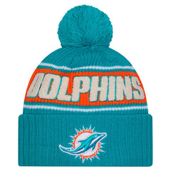 Miami Dolphins New Era 2024 Sideline Cuffed Knit Hat with Pom Aqua - NFL