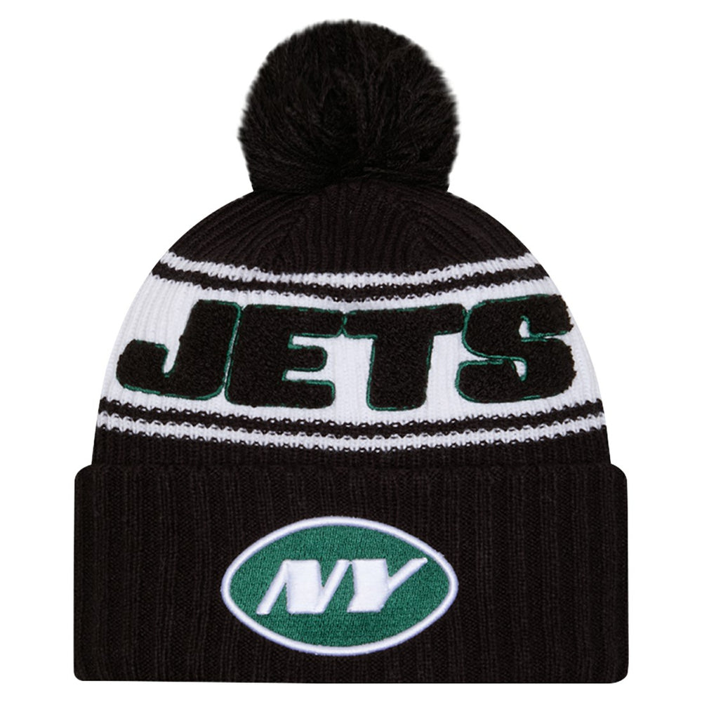 New York Jets New Era 2024 Sideline Cuffed Knit Hat with Pom Black - NFL