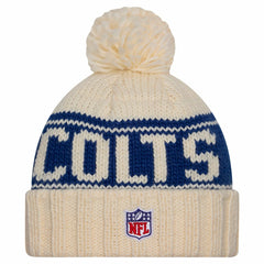Indianapolis Colts New Era Women's 2024 Sideline Cuffed Knit Hat with Pom Cream - NFL