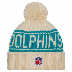 Miami Dolphins New Era Women's 2024 Sideline Cuffed Knit Hat with Pom Cream - NFL