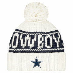 Dallas Cowboys New Era Women's 2024 Sideline Cuffed Knit Hat with Pom White - NFL