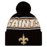 New Orleans Saints New Era Youth 2024 Sideline Sport Cuffed Knit Hat with Pom Black - NFL