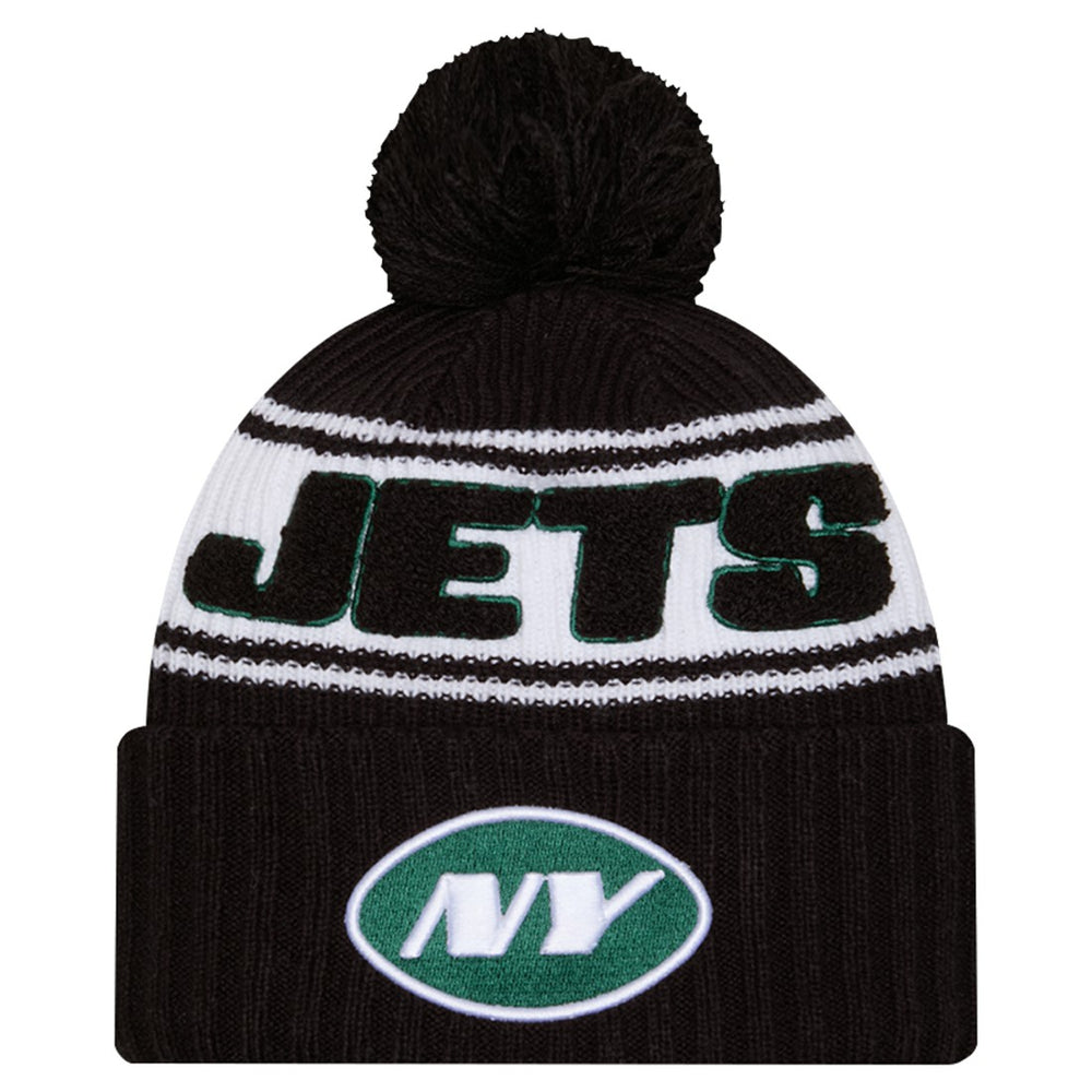 New York Jets New Era Youth 2024/25 Sideline Cuffed Knit Hat with Pom Black - NFL