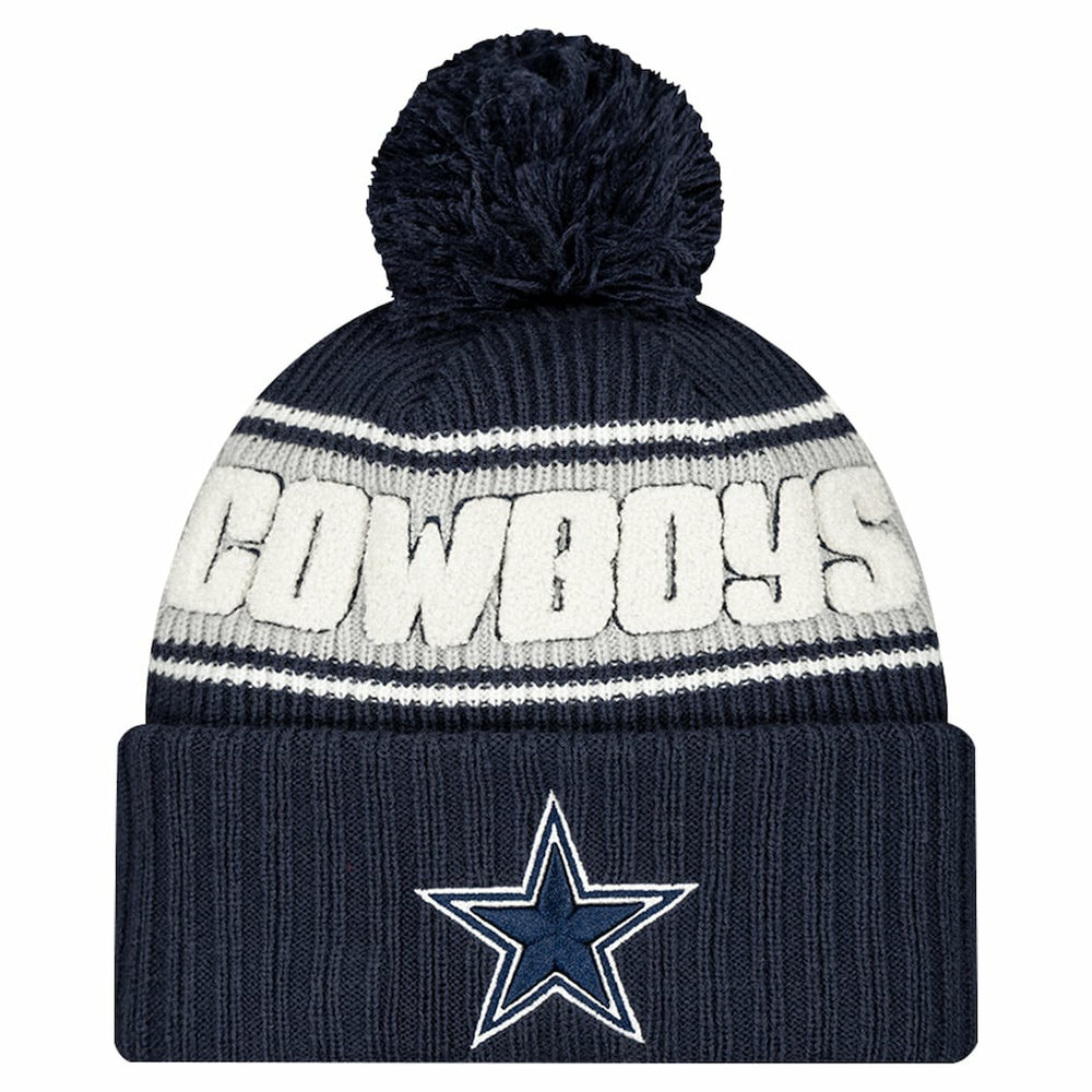 Dallas Cowboys New Era Youth 2024/25 Sideline Cuffed Knit Hat with Pom Navy - NFL