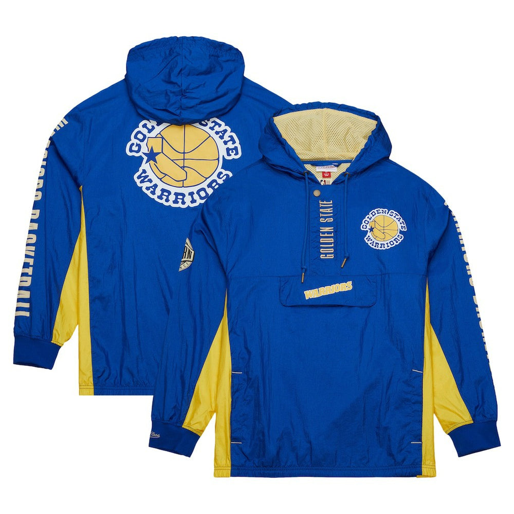 Mitchell & Ness - Golden State Warriors Team OG 2.0 Vintage Logo Anorak Windbreaker Quarter-Zip Jacket - Royal
