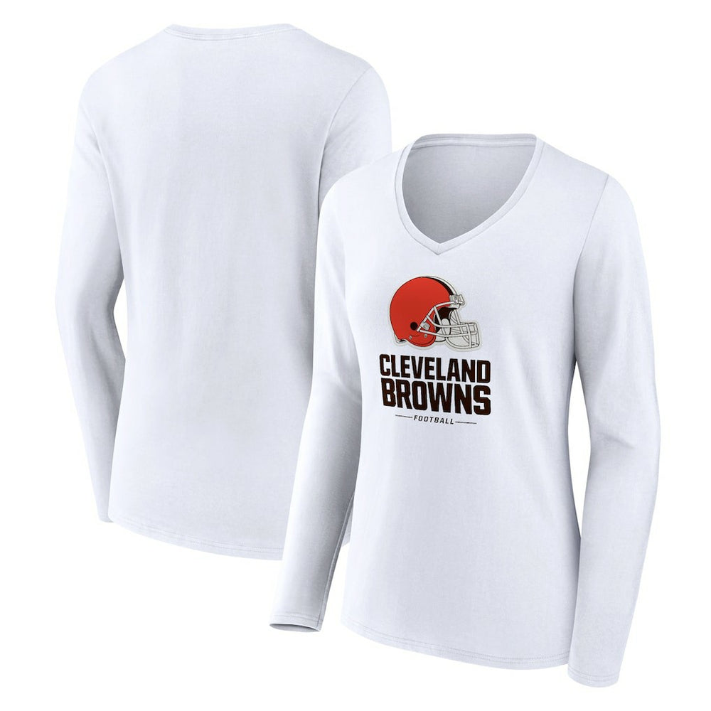 Cleveland Browns Women's Team Lockup Long Sleeve V-Neck T-Shirt White - NFL