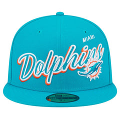 Miami Dolphins New Era Script Sided 59FIFTY Fitted Hat Aqua - NFL