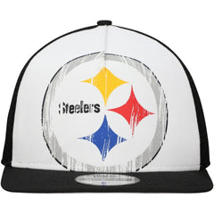 New Era Pittsburgh Steelers Distressed 9FIFTY A-Frame Snapback Hat White/Black - NFL