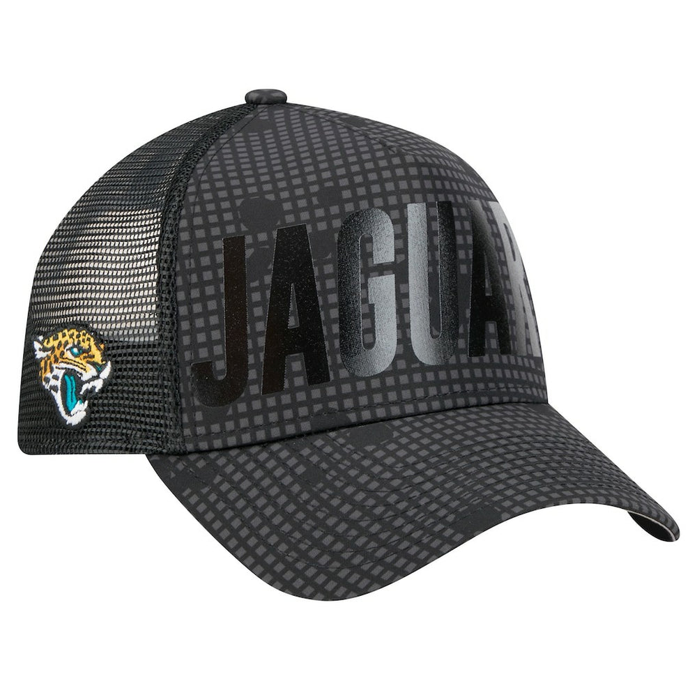 Jacksonville Jaguars New Era Midnight Ink Tonal Text A-Frame Trucker 9FORTY Adjustable Hat Black - NFL