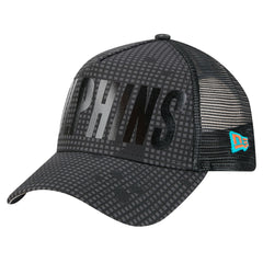 Miami Dolphins New Era Midnight Ink Tonal Text A-Frame Trucker 9FORTY Adjustable Hat Black - NFL