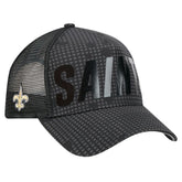 New Orleans Saints New Era Midnight Ink Tonal Text A-Frame Trucker 9FORTY Adjustable Hat Black - NFL