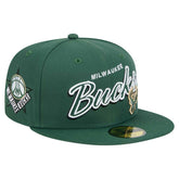 New Era - Milwaukee Bucks Sport Night Script Sided 59FIFTY Fitted Hat - Hunter Green