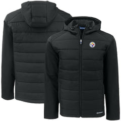 Pittsburgh Steelers Cutter & Buck Big & Tall Evoke Hybrid Eco Softshell Recycled Full-Zip Hooded Jacket Black - NFL