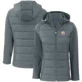 Pittsburgh Steelers Cutter & Buck Women's Evoke PrimaLoft Hybrid Eco Softshell Recycled Full-Zip Hooded Jacket Gray - NFL