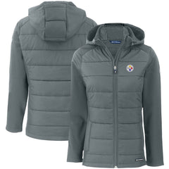 Pittsburgh Steelers Cutter & Buck Women's Evoke PrimaLoft Hybrid Eco Softshell Recycled Full-Zip Hooded Jacket Gray - NFL