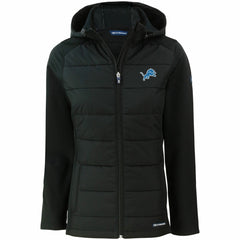 Detroit Lions Cutter & Buck Women's Evoke PrimaLoft Hybrid Eco Softshell Recycled Full-Zip Hooded Jacket Black - NFL