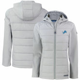 Detroit Lions Cutter & Buck Women's Evoke PrimaLoft Hybrid Eco Softshell Recycled Full-Zip Hooded Jacket Gray - NFL