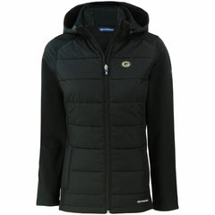 Green Bay Packers Cutter & Buck Women's Evoke PrimaLoft Hybrid Eco Softshell Recycled Full-Zip Hooded Jacket Black - NFL