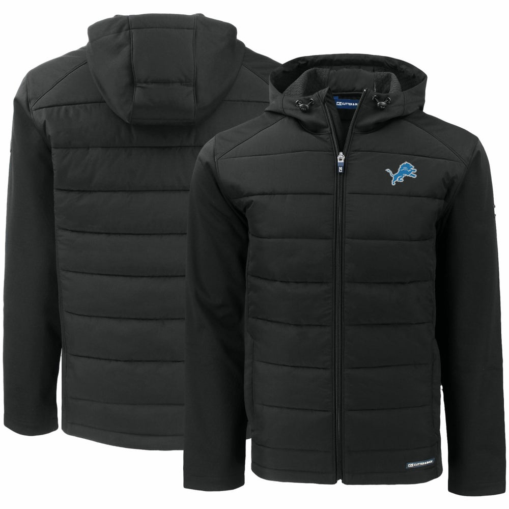 Detroit Lions Cutter & Buck Evoke PrimaLoft Hybrid Eco Softshell Recycled Full-Zip Hooded Jacket Black - NFL
