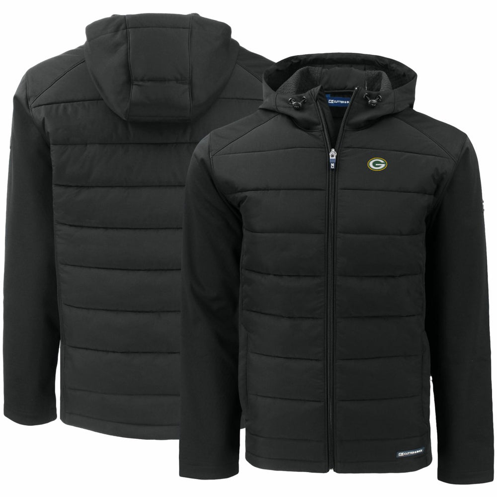 Green Bay Packers Cutter & Buck Evoke PrimaLoft Hybrid Eco Softshell Recycled Full-Zip Hooded Jacket Black - NFL