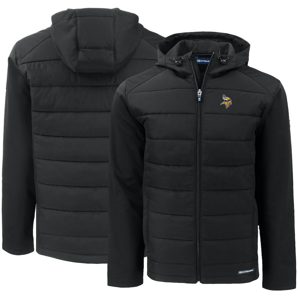 Minnesota Vikings Cutter & Buck Evoke PrimaLoft Hybrid Eco Softshell Recycled Full-Zip Hooded Jacket Black - NFL