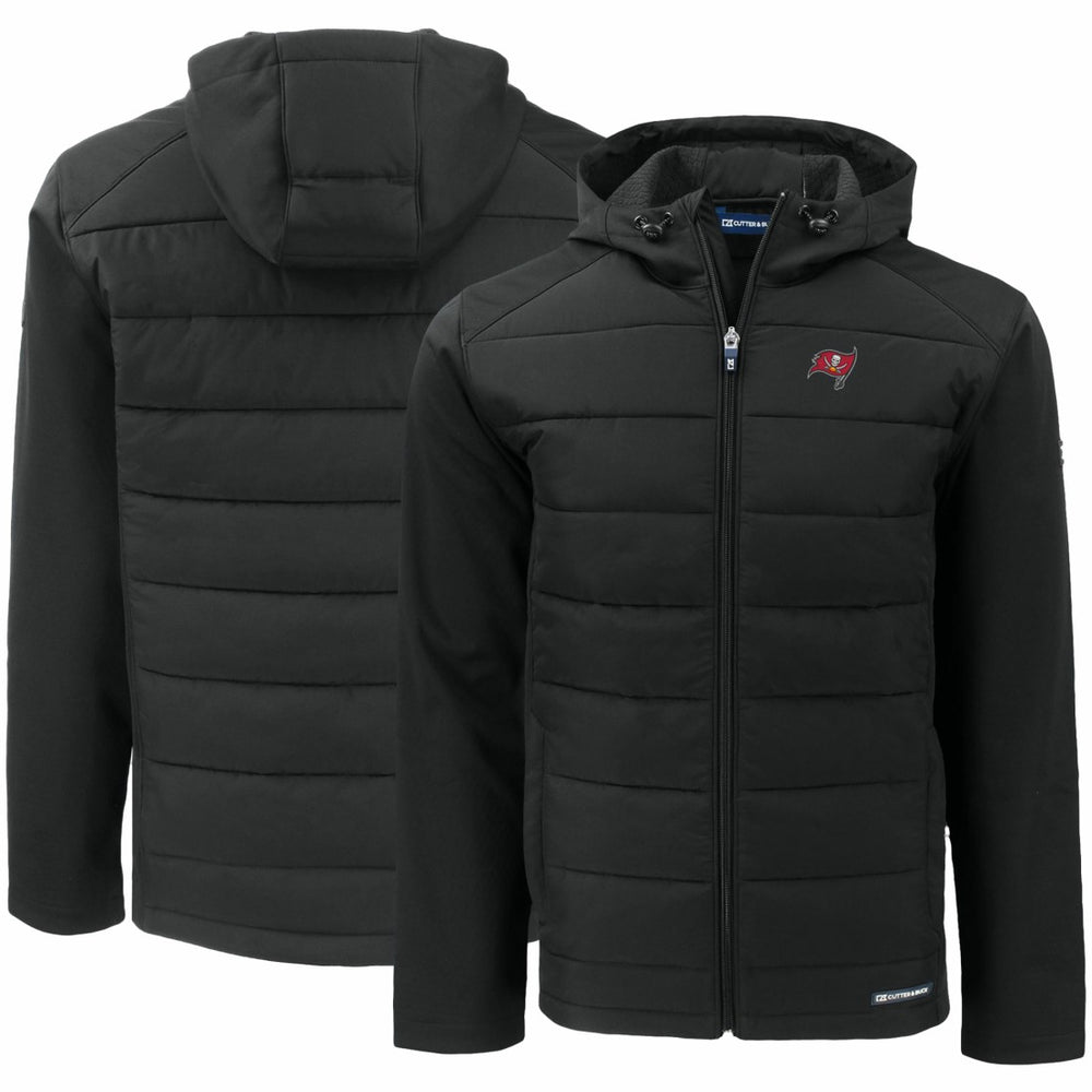 Tampa Bay Buccaneers Cutter & Buck Evoke PrimaLoft Hybrid Eco Softshell Recycled Full-Zip Hooded Jacket Black - NFL